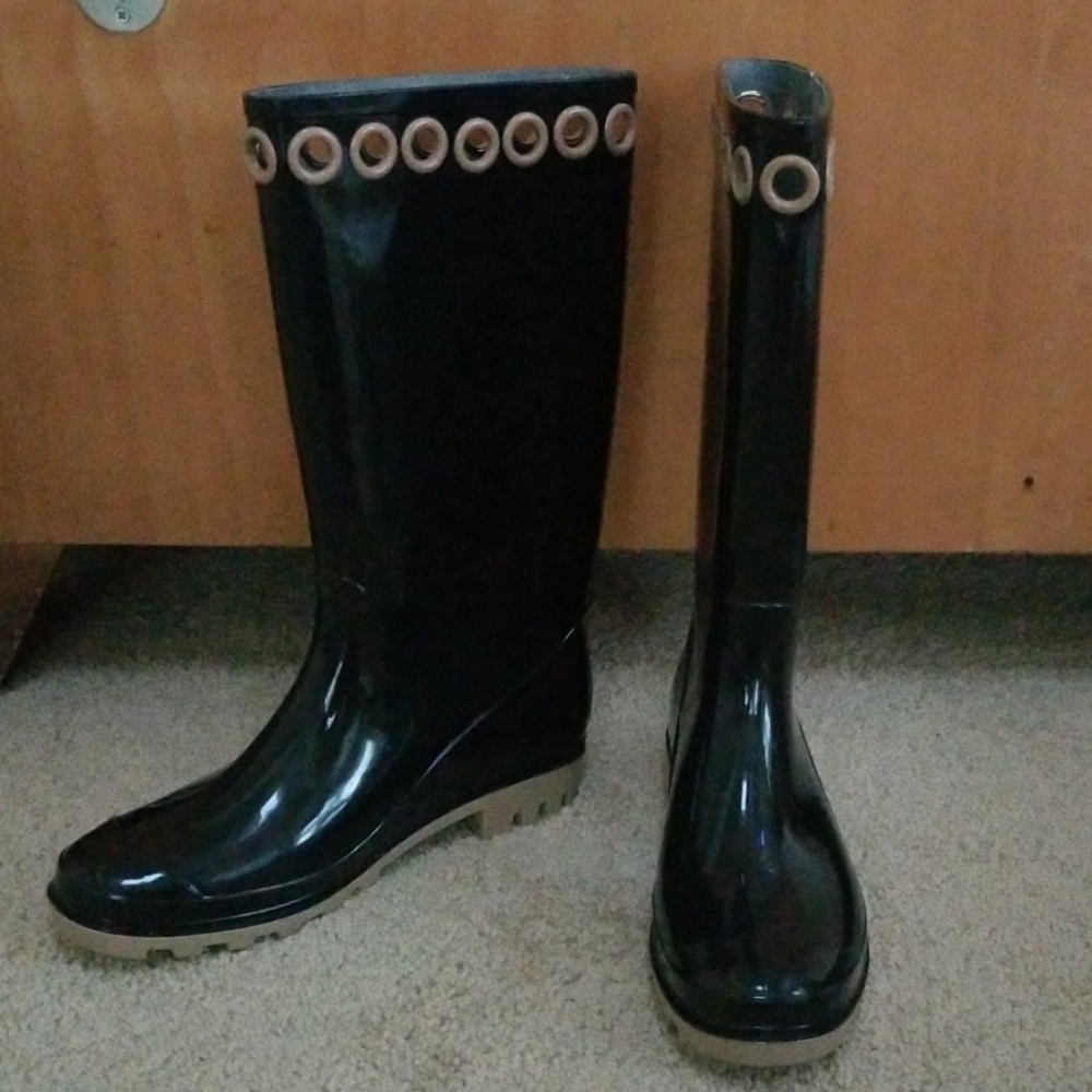 DIZZY Black Rubber Size 10 Tall Rain Boots